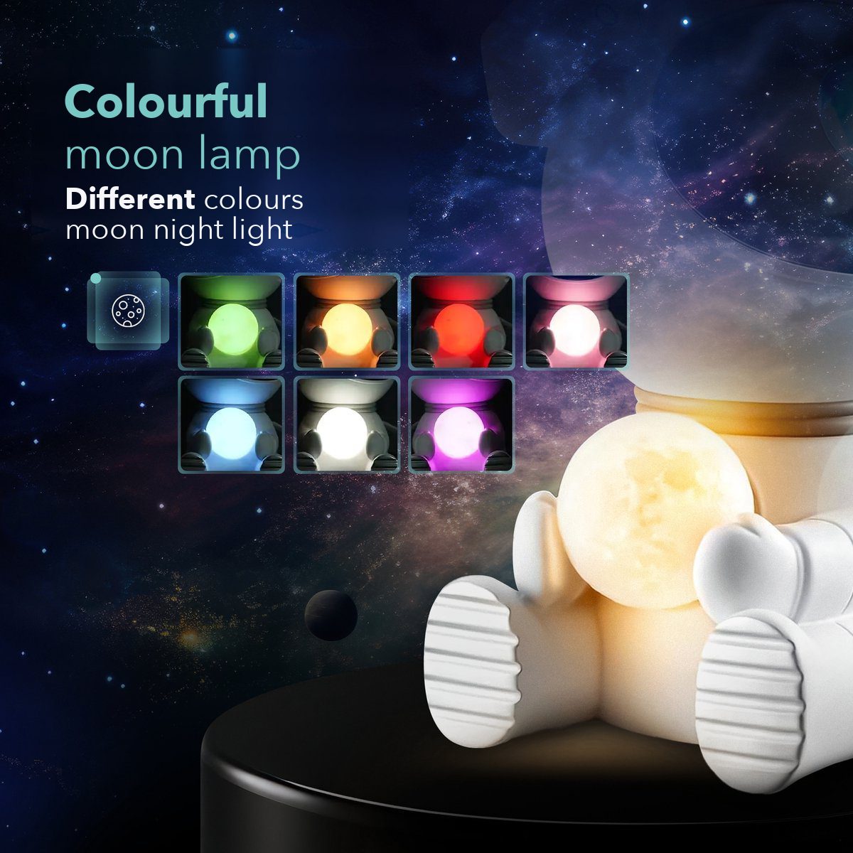 The colour options of the built-in moon lamp