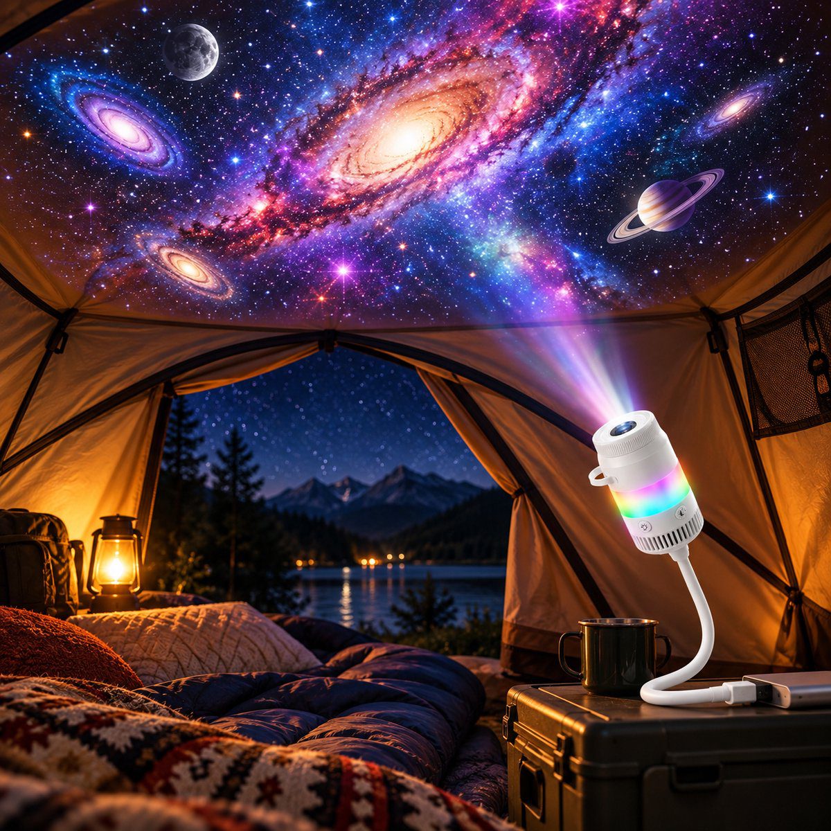 Eine Galaxie, projiziert in einem Zelt