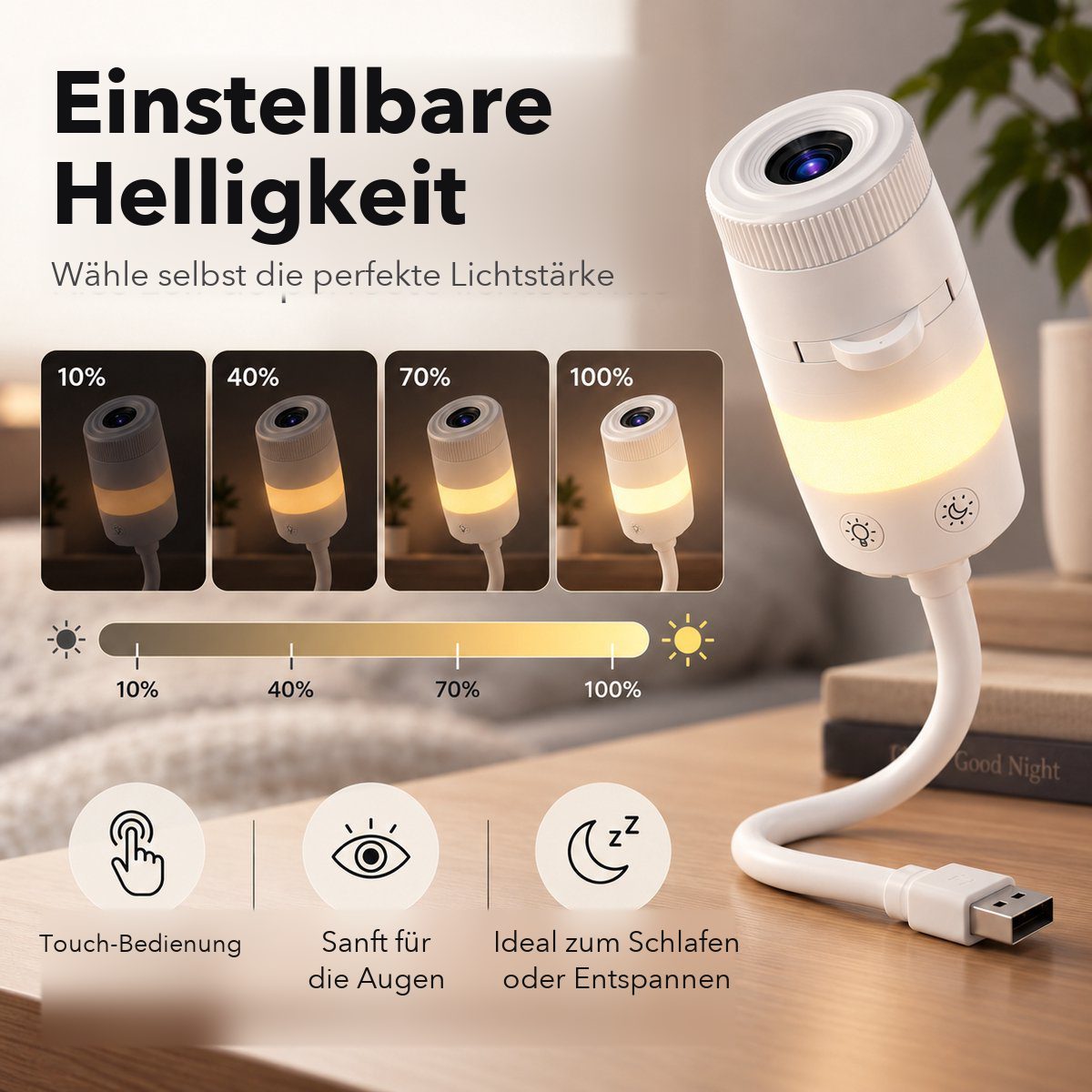 Die vier Helligkeitsstufen des Nachtlichts
