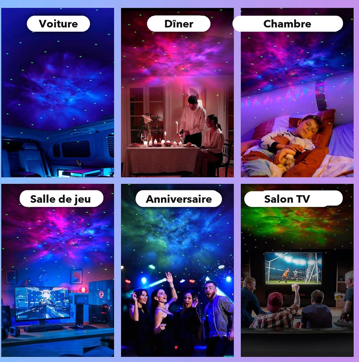 Le projecteur dans une salle gaming, une chambre et en soirée