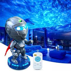 Warrior Sternenprojektor in einem Zimmer, die Fernbedienung daneben